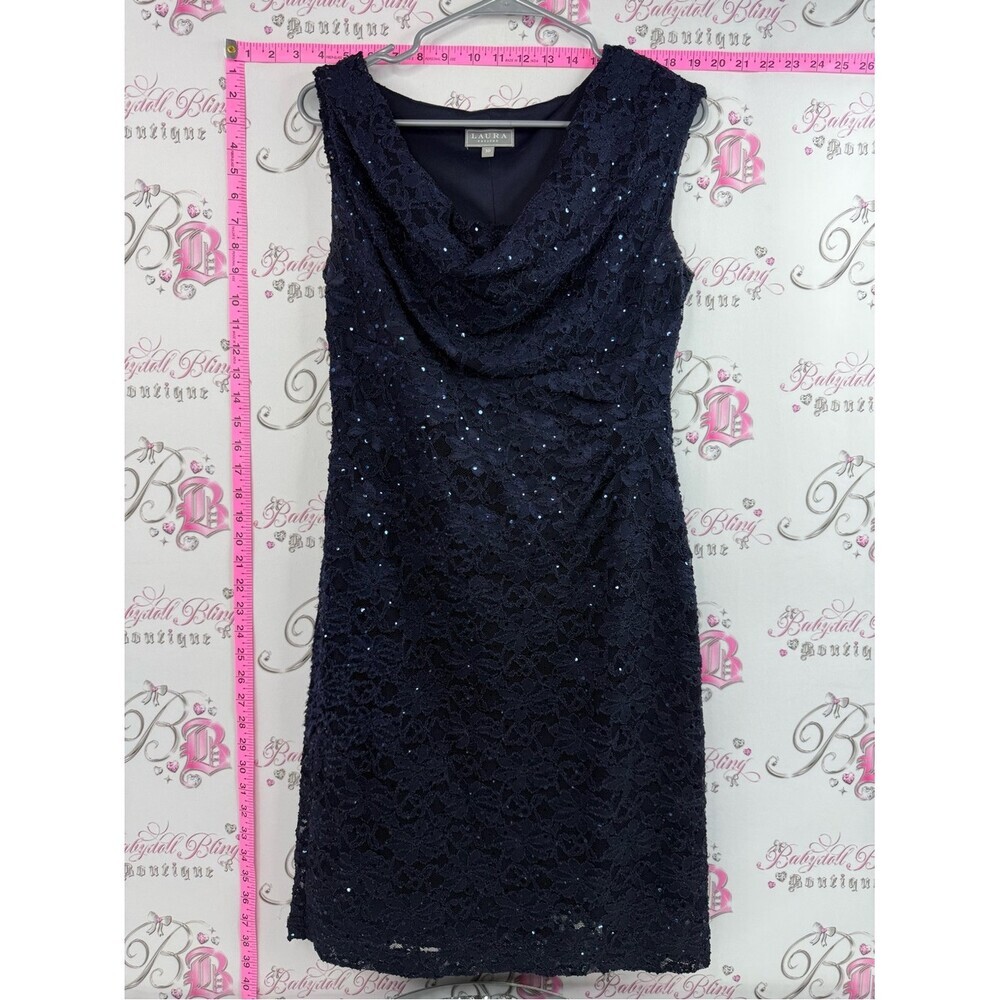 Laura dress sequins sparkly blue Navy Lace Sequin Midi Dress Lacie Cowl Neck